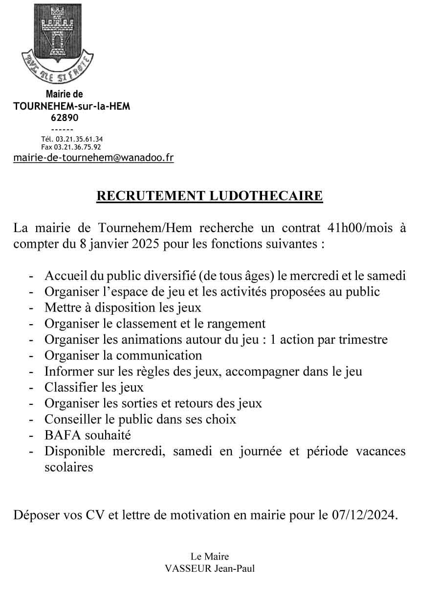 Offre d emploi ludotheque 2024 2025